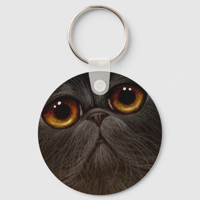 BLACK PERSIAN CAT Keychain (Front)
