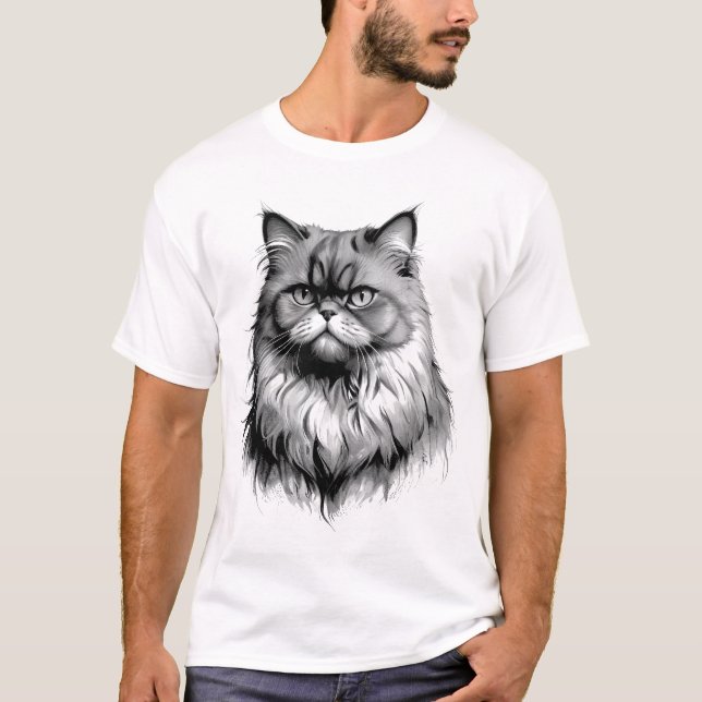 Black Persian Cat Sketch Men's T-Shirt (Front)