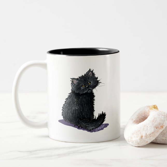 Black Persian Cat Two-Tone Coffee Mug (With Donut)