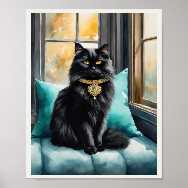 Black Persian Cat Watercolor Your Highness Poster (Front)