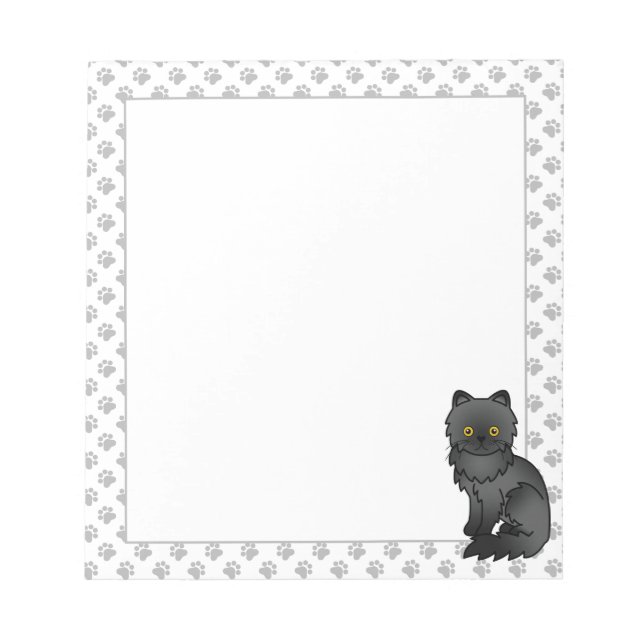 Black Persian Cute Cartoon Cat Illustration Notepad (Front)