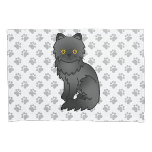 Black Persian Cute Cartoon Cat & Paws Pillowcase