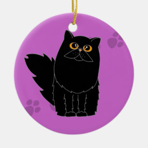 Black Persian / Longhaired Cat Pawprint Ceramic Ornament
