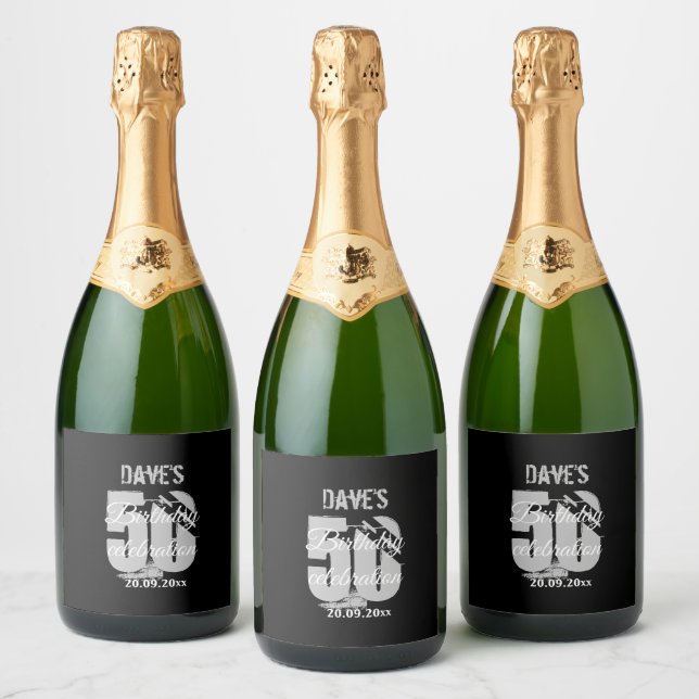 Black Personalised 50th Any Birthday Party Favour  Sparkling Wine Label (Bottles)