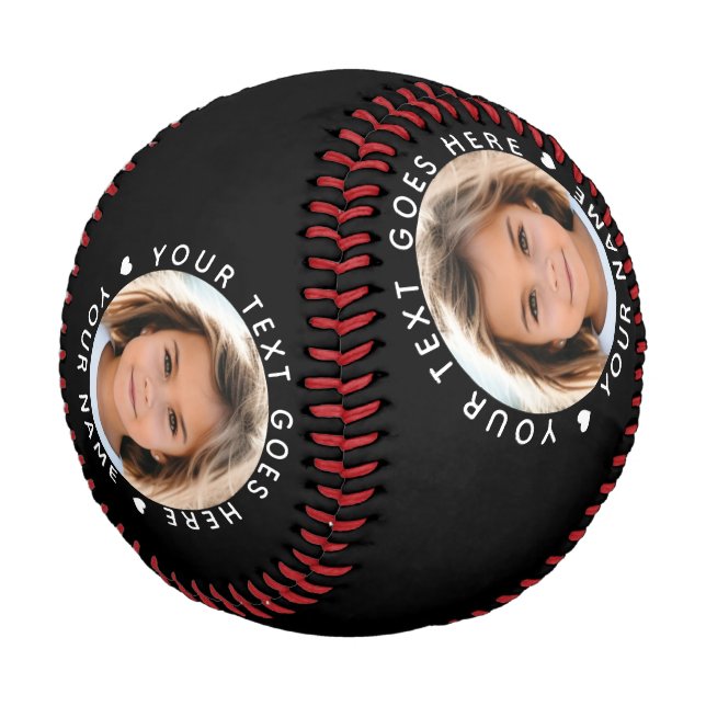 Black Personalised Name  Text and Photo  Baseball (Angled)