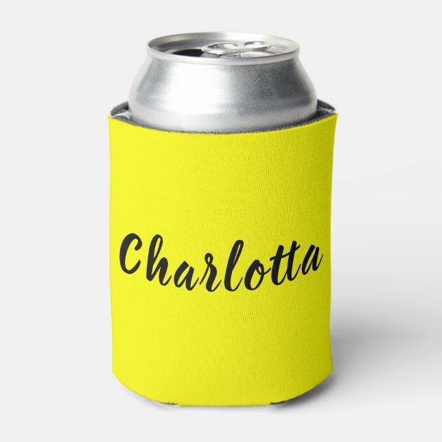 Black Personalize Name | Neon Yellow Colour Can Cooler (Can Front)