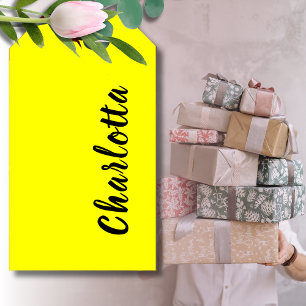 Black Personalize Name   Neon Yellow Colour Gift Tags