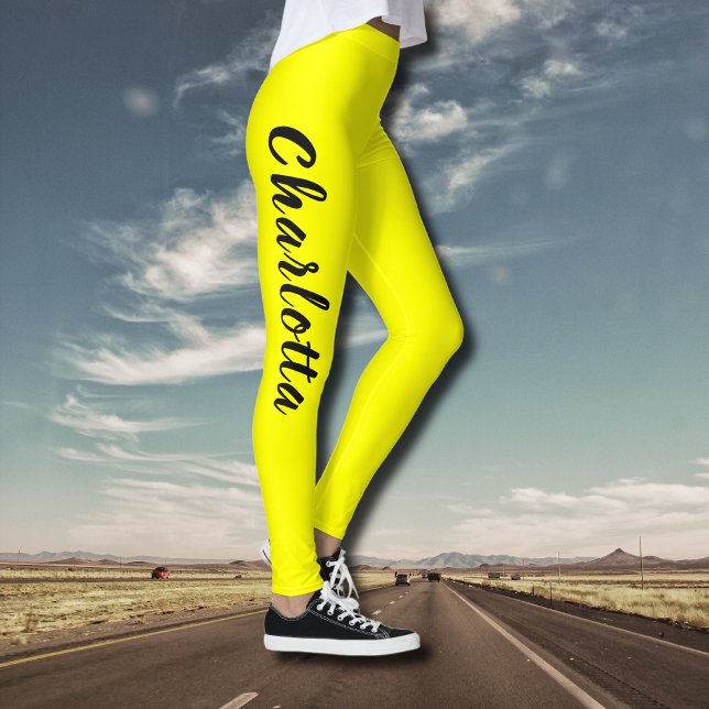 Black Personalize Name | Neon Yellow Colour Leggings (Creator Uploaded)
