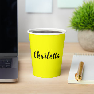 Black Personalize Name Neon Yellow Colour Paper Cups