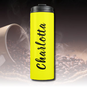 Black Personalize Name   Neon Yellow Colour Thermal Tumbler