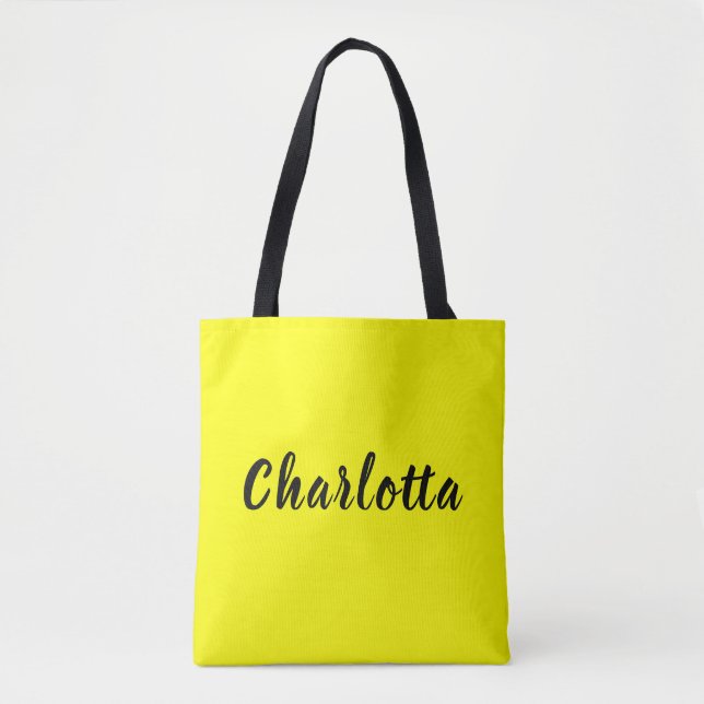 Black Personalize Name | Neon Yellow Colour Tote Bag (Front)
