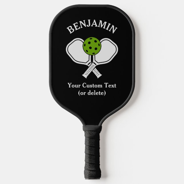 Black Personalize Pickleball Name, Logo and text  Pickleball Paddle (Front)