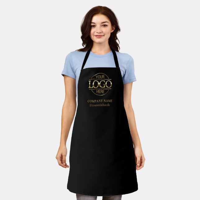 Black Personalized Apron with Logo Custom Uniform (Worn)