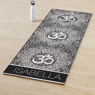 Black Personalized Black and White Om Mandala Yoga Yoga Mat