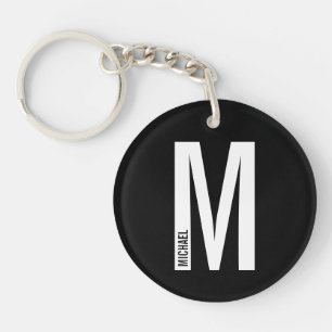Black Personalized Bold Monogram and Name Keychain