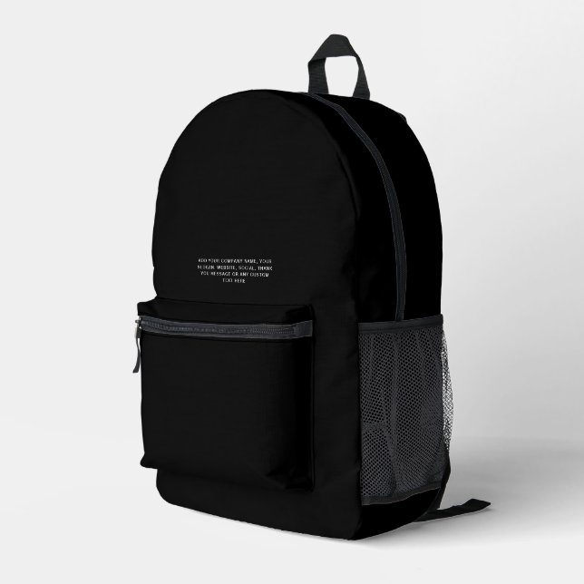 Black | Personalized Business Logo and Text Printed Backpack (Back Corner Right)