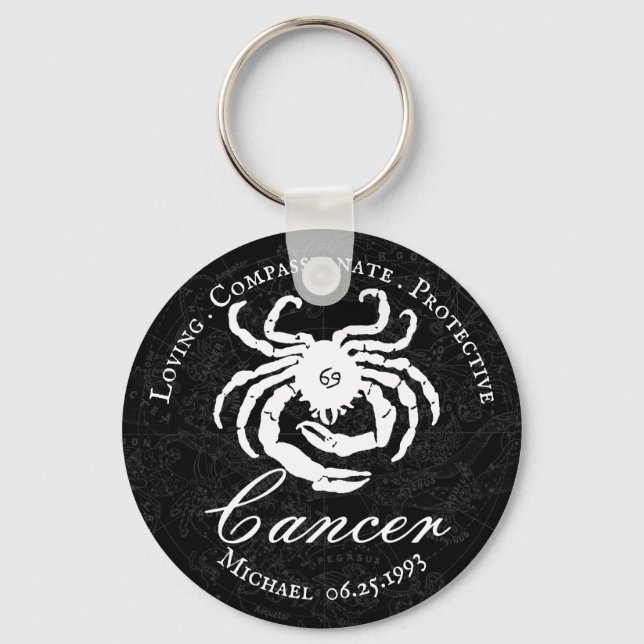 Black Personalized Cancer Zodiac Astrology Traits Keychain (Front)