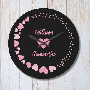 Black Personalized Couple Heart Wall Clock
