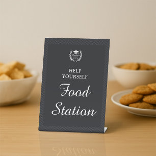 Black Personalized Food Station Graduation Party Pedestal Sign