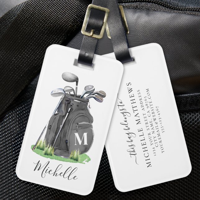 Black Personalized Golf Monogram Luggage Tag (Black Personalized Monogram Golf Bag Luggage Tag)