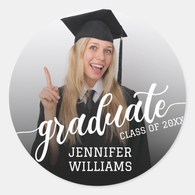 Black Personalized Graduation Photo Graduate Party Classic Round Sticker (Front)