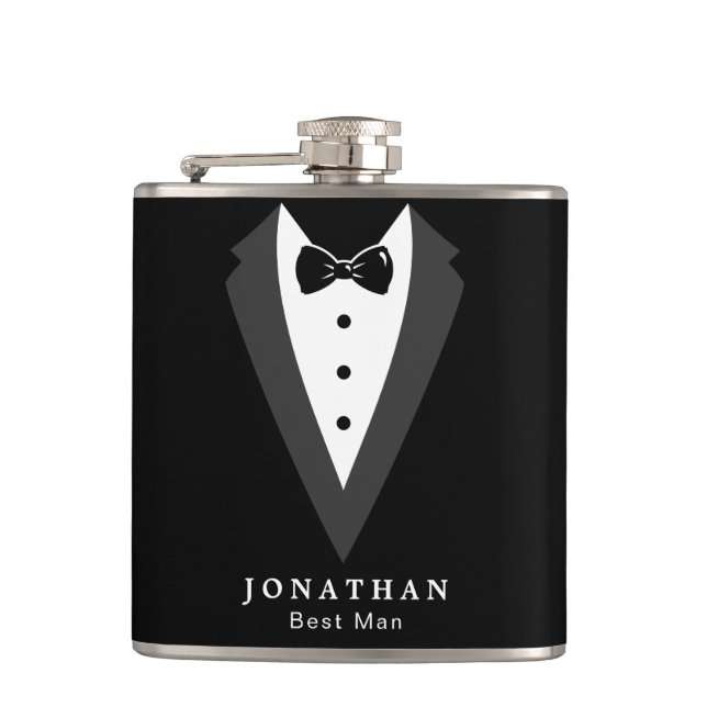 Black Personalized Groomsman Vinyl Wrapped Flask (Front)