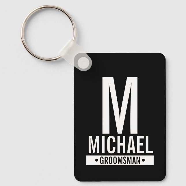 Black Personalized Groomsman's Monogram and Name Keychain (Front)