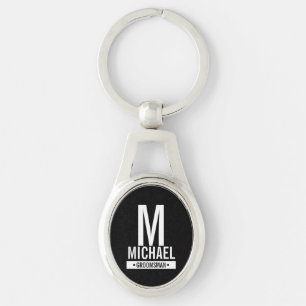 Black Personalized Groomsman's Monogram and Name Keychain
