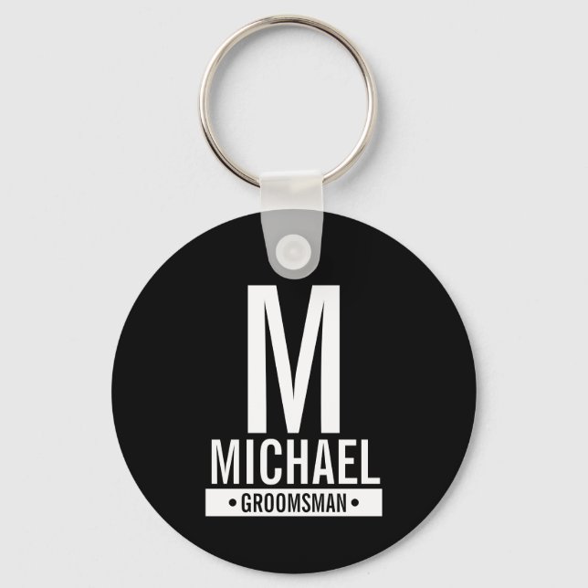 Black Personalized Groomsman's Monogram and Name Keychain (Front)