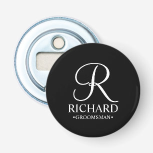Black Personalized Groomsman's Name and Monogram Bottle Opener