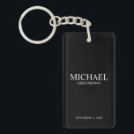 Black Personalized Groomsman's Name and Monogram Keychain<br><div class="desc">Modern Personalized Groomsman Gifts
featuring personalized groomsman's name,  title and wedding date in white classic serif font style on black background.

Also perfect for Best Man,  Father of the Bride and more.</div>