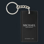 Black Personalized Groomsman's Name and Monogram Keychain<br><div class="desc">Modern Personalized Groomsman Gifts
featuring personalized groomsman's name,  title and wedding date in white classic serif font style on black background.

Also perfect for Best Man,  Father of the Bride and more.</div>