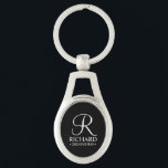 Black Personalized Groomsman's Name and Monogram Keychain<br><div class="desc">Elegant Black and White Personalized Groomsman Gifts
featuring personalized monogram in white elegant script font style with groomsman's name and title in classic serif font style on black background.

Also perfect for best man,  father of the bride,  bridesmaid,  maid of honour,  flower girl,  mother of the bride and more.</div>