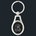 Black Personalized Groomsman's Name and Monogram Keychain<br><div class="desc">Elegant Black and White Personalized Groomsman Gifts
featuring personalized monogram in white elegant script font style with groomsman's name and title in classic serif font style on black background.

Also perfect for best man,  father of the bride,  bridesmaid,  maid of honour,  flower girl,  mother of the bride and more.</div>