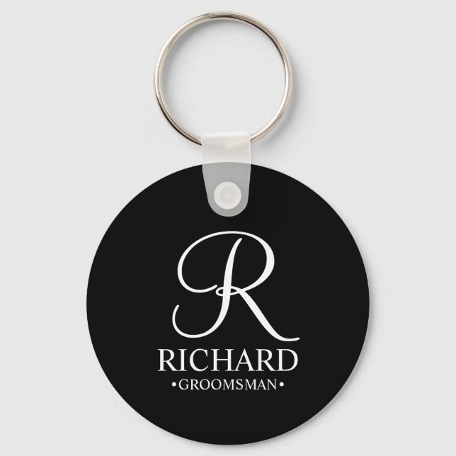 Black Personalized Groomsman's Name and Monogram Keychain (Front)