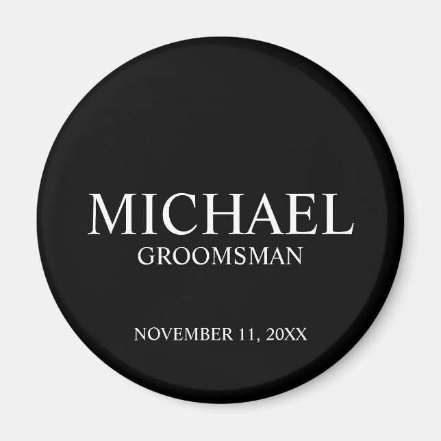 Black Personalized Groomsman's Name and Monogram Magnet (Front)