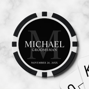 Black Personalized Groomsmen's name and monogram Poker Chips