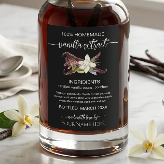 Black Personalized Homemade Vanilla Extract Label (Creator Uploaded)