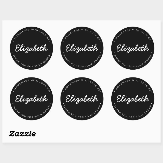 Black Personalized Homemade with Love Thank you Classic Round Sticker (Sheet)