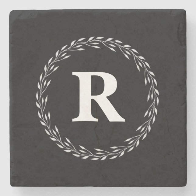Black Personalized Initial Stone Coaster (Front)