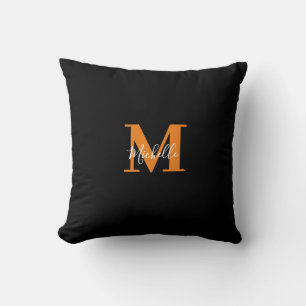 Black Personalized Initials and Name Monogram Throw Pillow