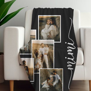 Black Personalized Mimi Grandkid 5 Photo Collage  Fleece Blanket