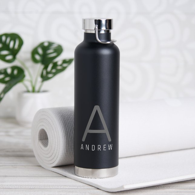 Black Personalized Modern Monogram Large Water Bottle (Yoga)