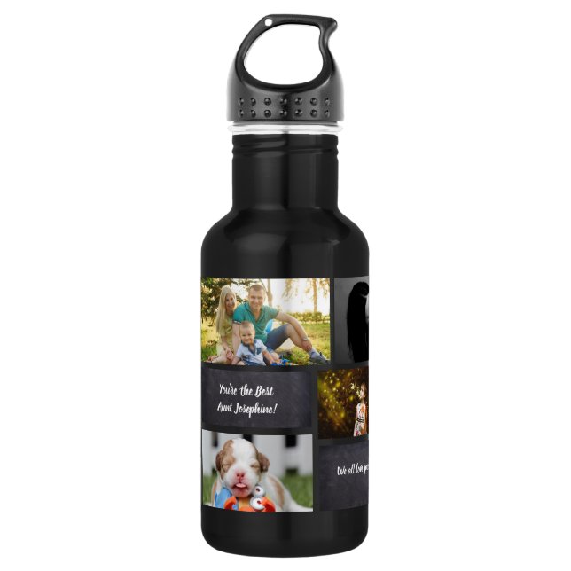 Black Personalized Modern Photo Collage Custom 532 Ml Water Bottle (Front)
