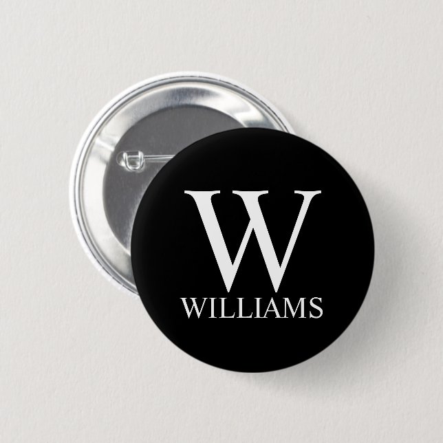 Black Personalized Monogram and Name 2 Inch Round Button (Front & Back)