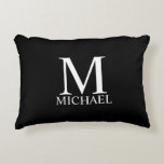 Black Personalized Monogram and Name Accent Pillow<br><div class="desc">Personalized Monogram and Name Gift
features personalized monogram and name in white classic serif font style on black background.

Perfect as holiday gift,  family reunion favours,  housewarming gift,  wedding gift and gift for any special occasions.</div>
