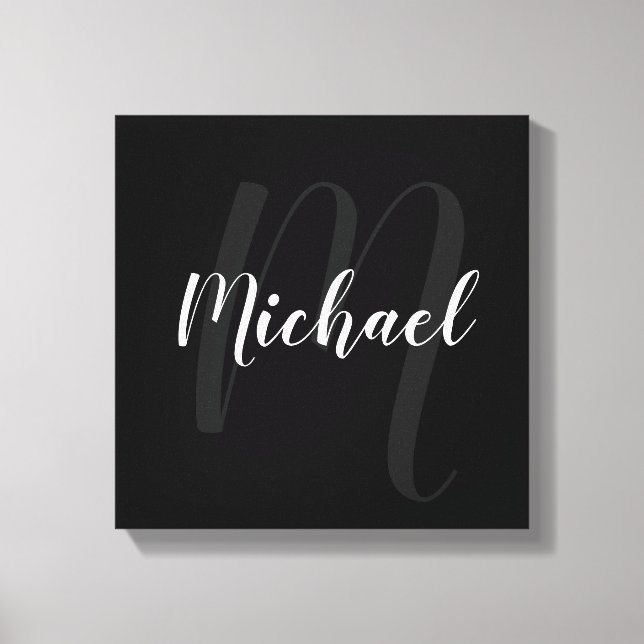 Black personalized Monogram and Name Canvas Print (Front)