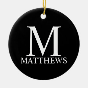 Black Personalized Monogram and Name Ceramic Ornament