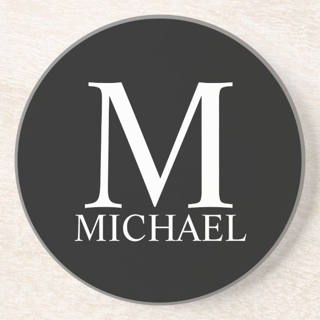 Black Personalized Monogram and Name Coaster (Front)