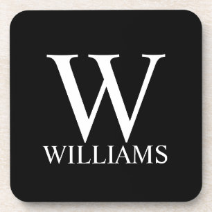 Black Personalized Monogram and Name Coaster